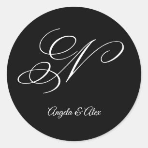 Wedding Calligraphy Fancy Letter N Monogram Classic Round Sticker