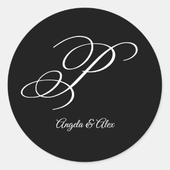 Wedding Calligraphy Fancy Letter P Monogram Classic Round Sticker by cliffviewgraphics at Zazzle