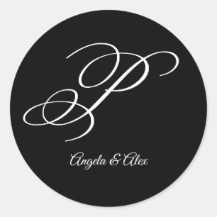 Wedding Calligraphy Fancy Letter P Monogram Classic Round Sticker