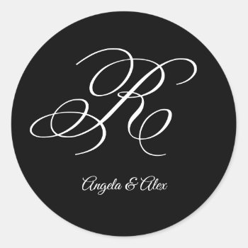 Wedding Calligraphy Fancy Letter R Monogram Classic Round Sticker by cliffviewgraphics at Zazzle