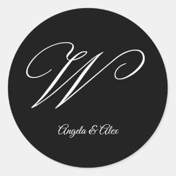 Wedding Calligraphy Fancy Letter W Monogram Classic Round Sticker by cliffviewgraphics at Zazzle