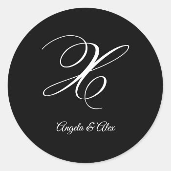 Wedding Calligraphy Fancy Letter X Monogram Classic Round Sticker by cliffviewgraphics at Zazzle