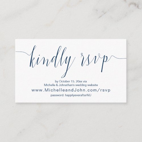 Wedding Calligraphy Navy Blue Online Dinner RSVP Enclosure Card