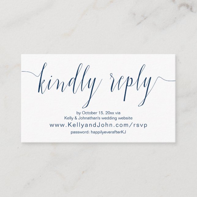 Wedding Calligraphy, Navy Blue, Online Dinner RSVP Enclosure Card (Front)
