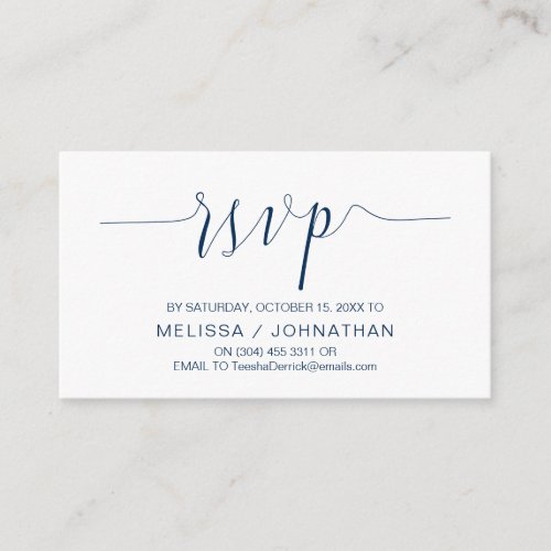 Wedding Calligraphy Navy Blue Script Dinner RSVP Enclosure Card