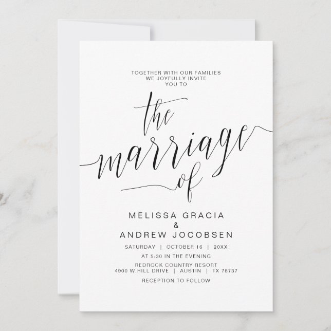 Wedding Calligraphy, Simple Black Script, Marriage Invitation (Front)