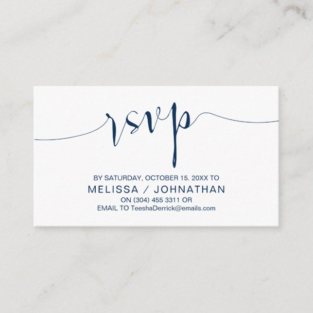 Wedding Calligraphy, Simple Navy Blue, Dinner RSVP Enclosure Card (Front)