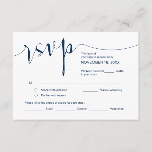 Wedding Calligraphy Simple Navy Blue RSVP Enclosure Card