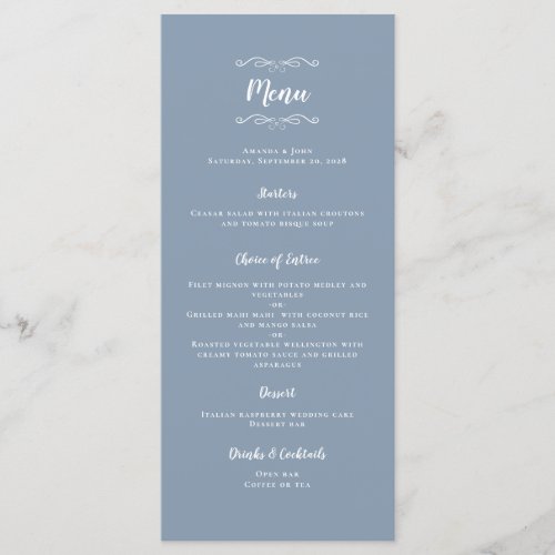 Wedding Calligraphy Trendy Dinner Party Dusty Blue Menu