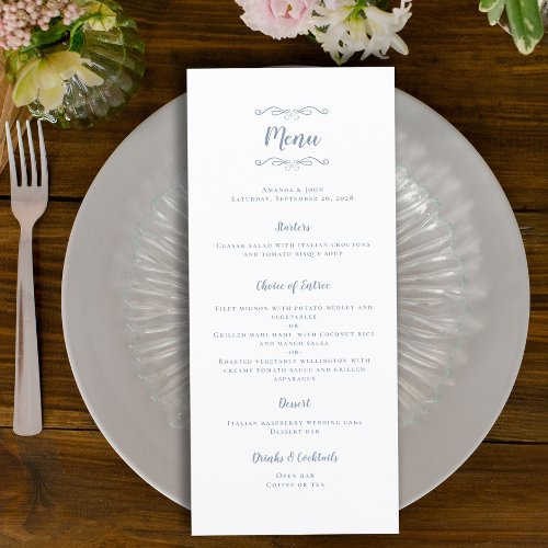 Wedding Calligraphy Trendy Dusty Blue Dinner Party Menu