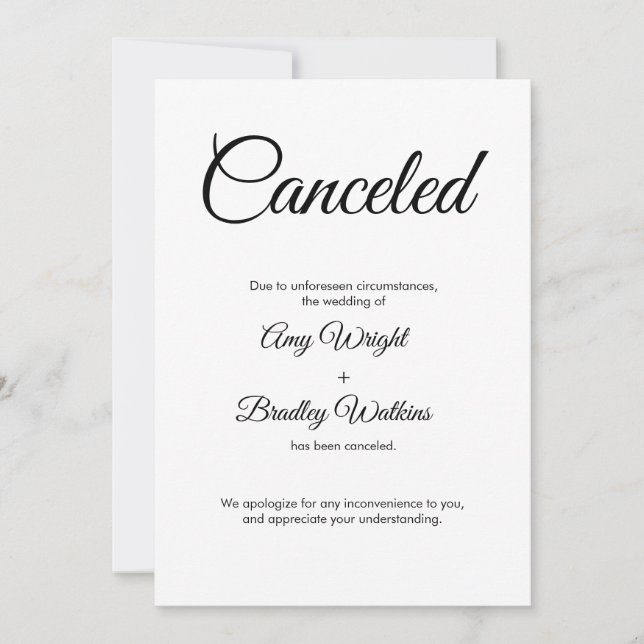 Wedding Canceled Announcement Elegant Card (Front)