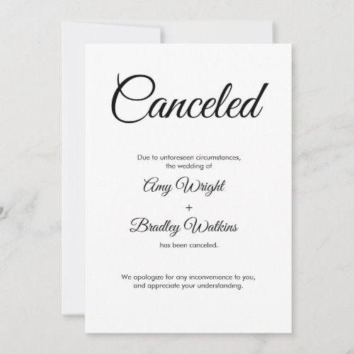 Wedding Canceled Announcement Elegant Card