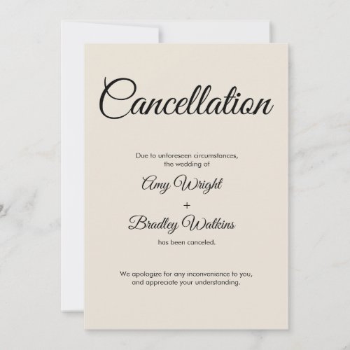 Wedding Cancellation Announcement Cream Card