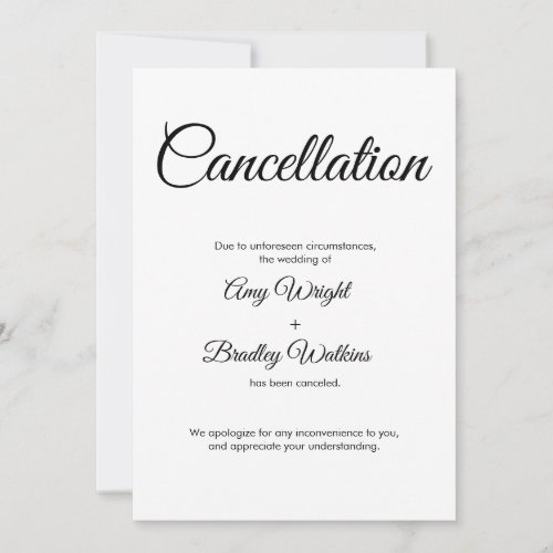 Wedding Cancellation Announcement Elegant Card