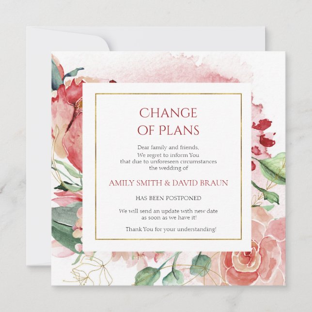 Wedding Cancellation - Postponed - Change of Plans Invitation (Front)