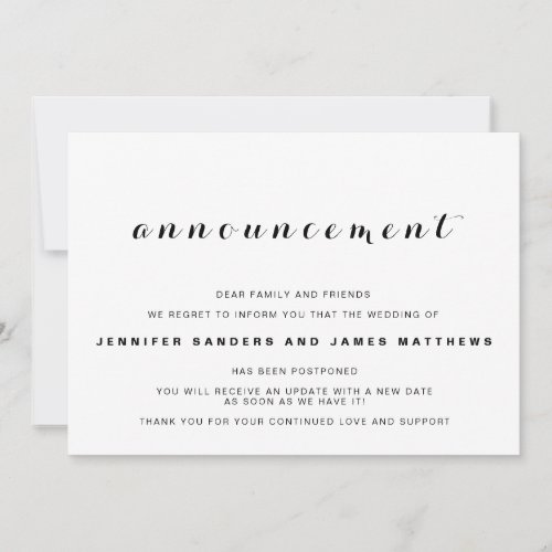 Wedding Cancellation Postponement Announcement