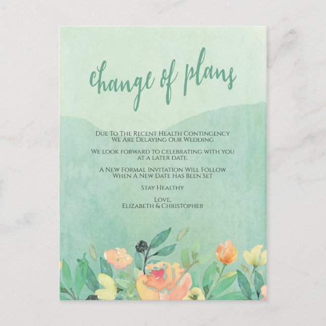 Wedding Cancellations Change of Plans Postponed Postcard (Front)