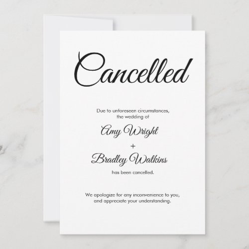 Wedding Cancelled Announcement Elegant Card