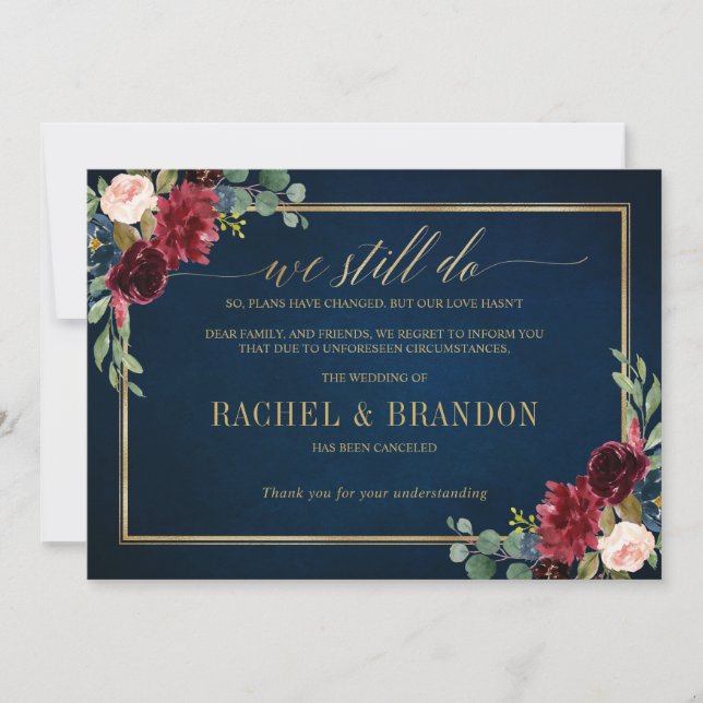 Wedding cancelled postponed change plans note invitation (Front)