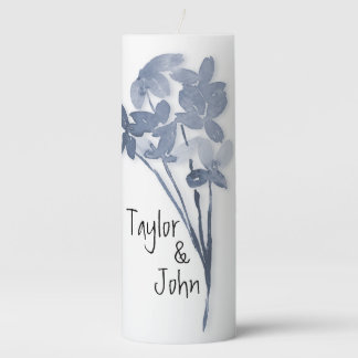 Wedding Candle Soft Blue Flowers
