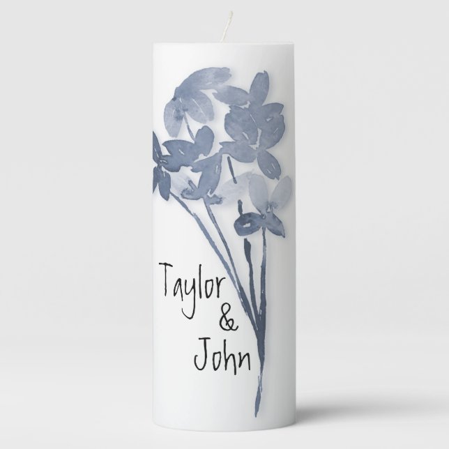 Wedding Candle Soft Blue Flowers (Front)