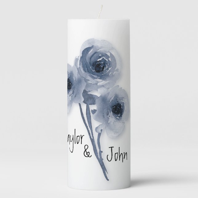 Wedding Candle Soft Blue Flowers (Front)