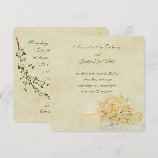 Wedding candlelight and rings invitation (Front/Back)
