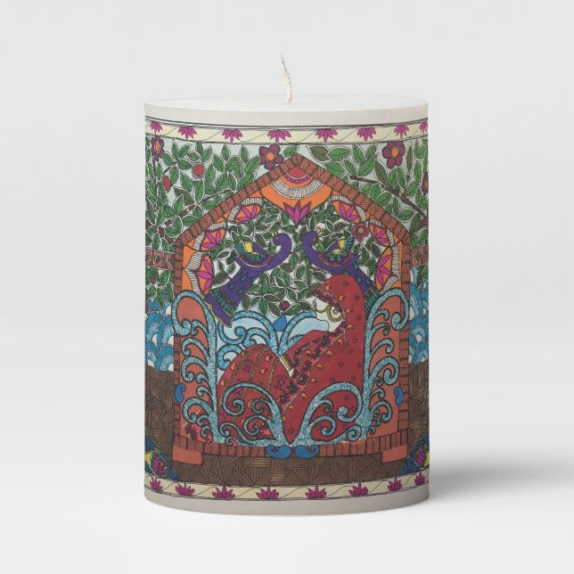 wedding candles in a bright Madhubani style (Front)