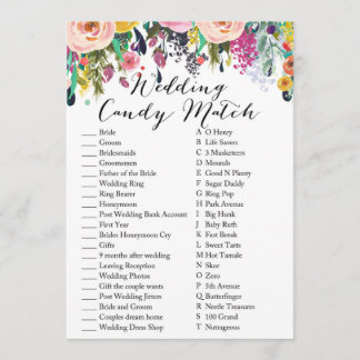 Wedding Candy Match Garden Bridal Shower Game 5x7 Invitation