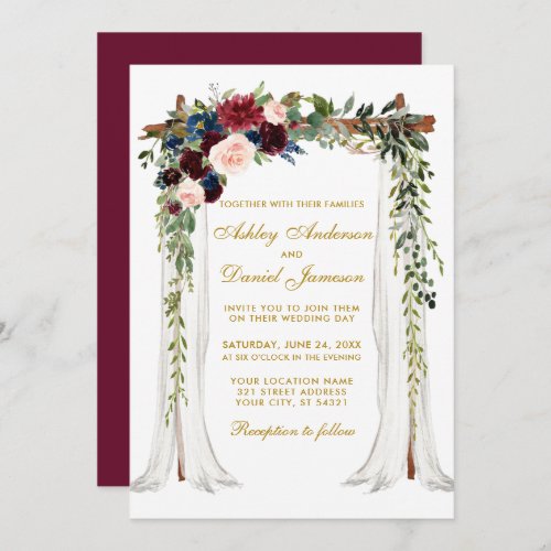 Wedding Canopy Arch Gold Watercolor Floral Invitation