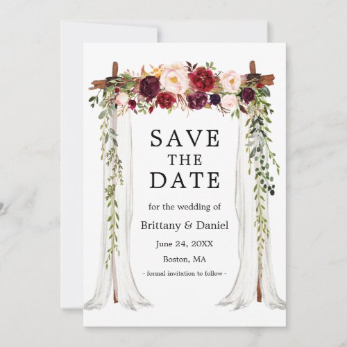 Wedding Canopy Arch Watercolor Burgundy Floral Save The Date