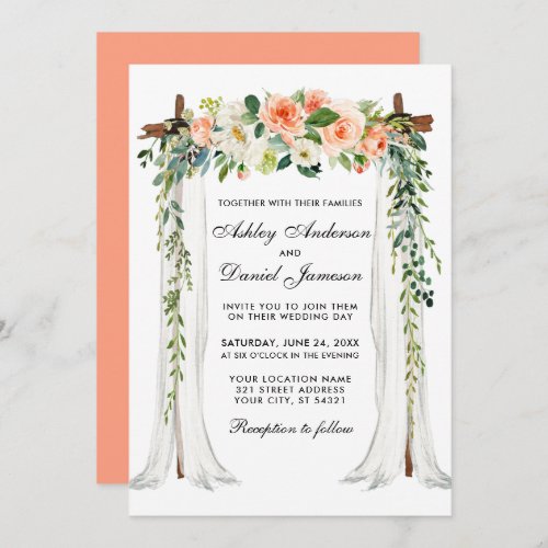 Wedding Canopy Arch Watercolor Coral Floral Invitation