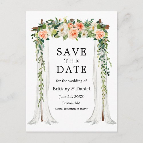 Wedding Canopy Arch Watercolor Coral White Floral Announcement Postcard