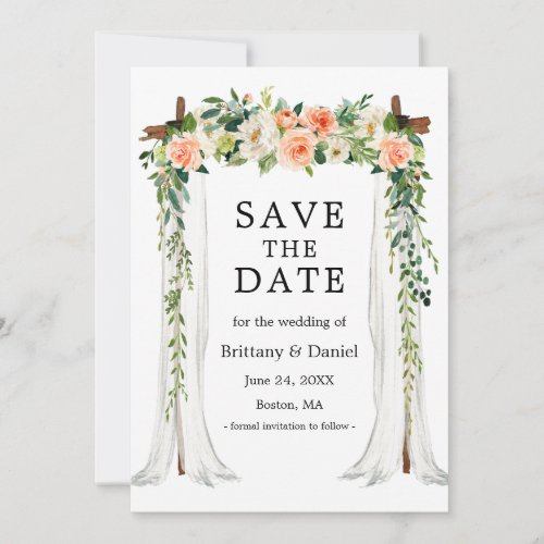 Wedding Canopy Arch Watercolor Coral White Floral Save The Date