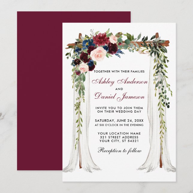 Wedding Canopy Arch Watercolor Floral Invitation (Front/Back)