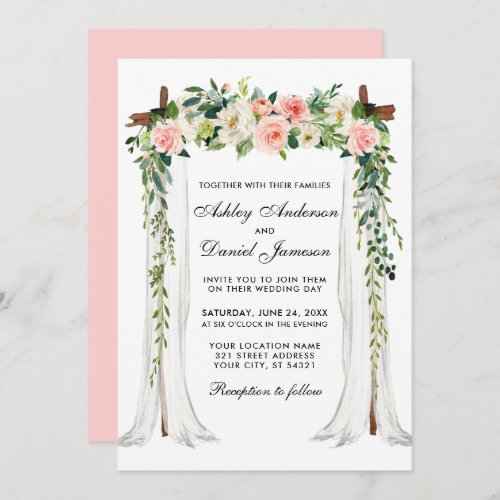 Wedding Canopy Arch Watercolor Floral Pink Blush Invitation