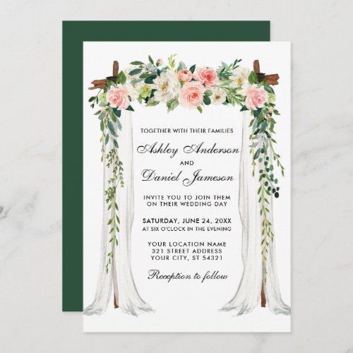 Wedding Canopy Arch Watercolor Floral Pink Green Invitation