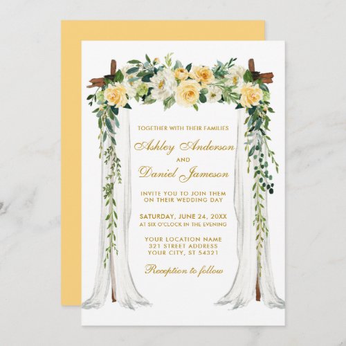 Wedding Canopy Arch Watercolor Floral Yellow Gold Invitation