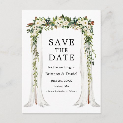 Wedding Canopy Arch Watercolor Green Floral Announcement Postcard
