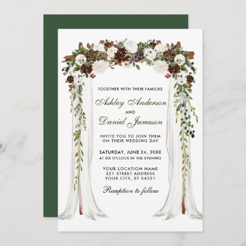 Wedding Canopy Arch Watercolor Green Forest Floral Invitation