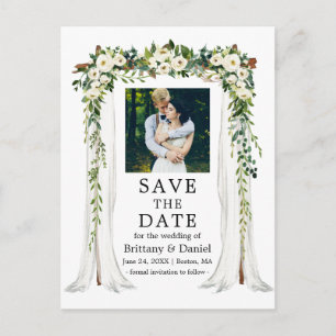 Wedding Canopy Arch Watercolor Green White Floral Announcement Postcard