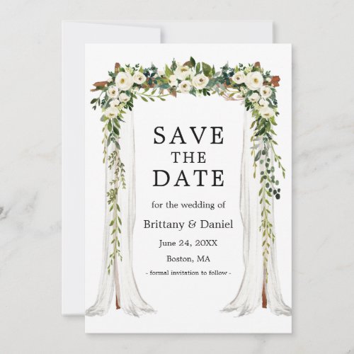 Wedding Canopy Arch Watercolor Green White Floral Save The Date