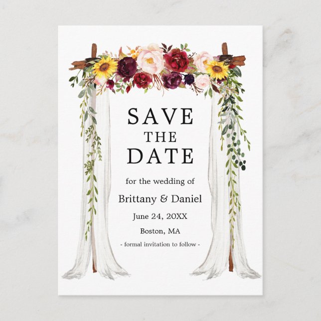 Wedding Canopy Arch Watercolor Mixed Floral Announcement Postcard (Front)