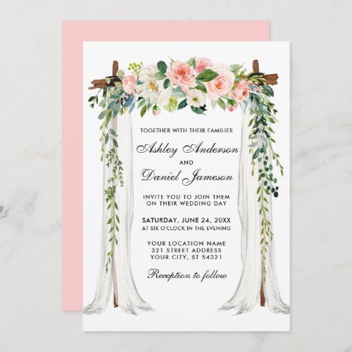 Wedding Canopy Arch Watercolor Pink Blush Floral Invitation