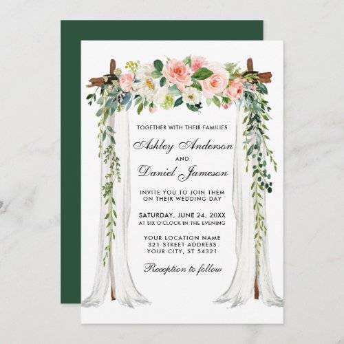 Wedding Canopy Arch Watercolor Pink Floral Green Invitation