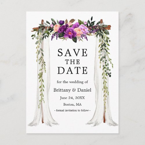 Wedding Canopy Arch Watercolor Purple Floral Announcement Postcard
