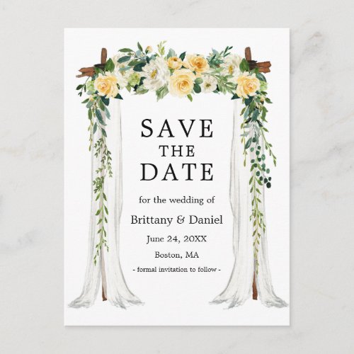 Wedding Canopy Arch Watercolor Yellow Floral Announcement Postcard