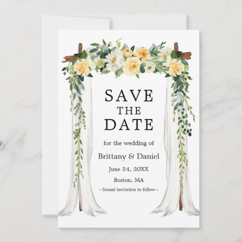 Wedding Canopy Arch Watercolor Yellow Floral Save The Date