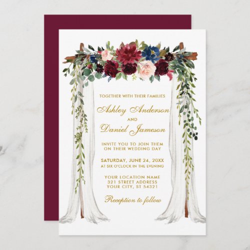 Wedding Canopy Gold Watercolor Floral Arch Invitation