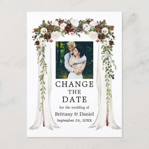Wedding Canopy Green Forest Floral Change The Date Postcard